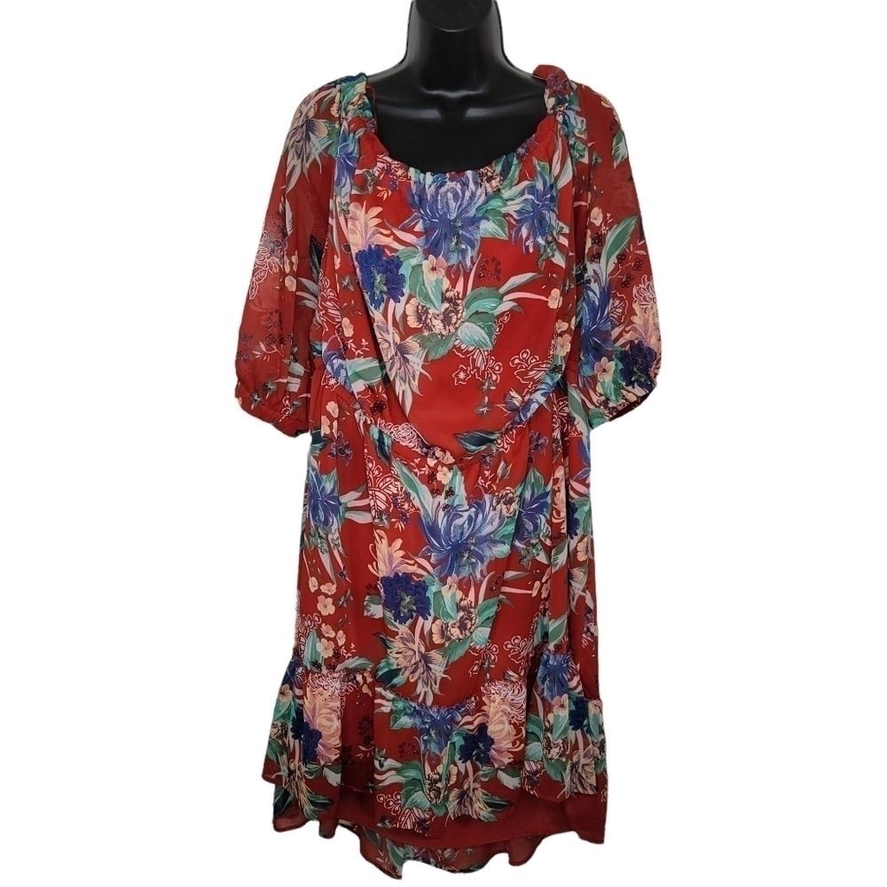 Ava & Viv red floral off shoulder dress size 2x